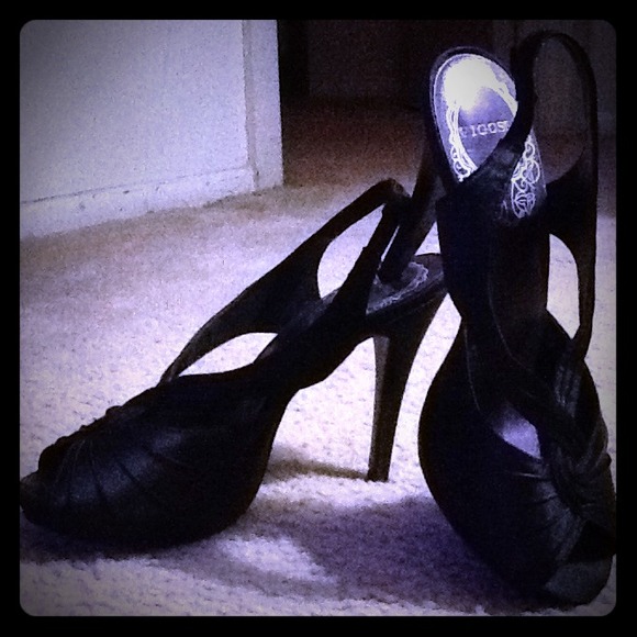 Black satin criss cross heels