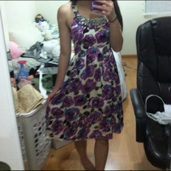 Purple flora embellished dress