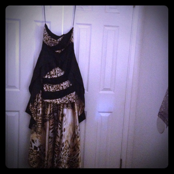 Cheetah black, ivory and gold beaded Jovani dress
