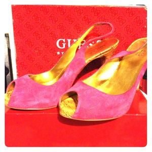 Pink suede sling-backs