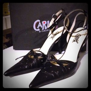 ✨REDUCED✨Black leather, ankle strap heeld