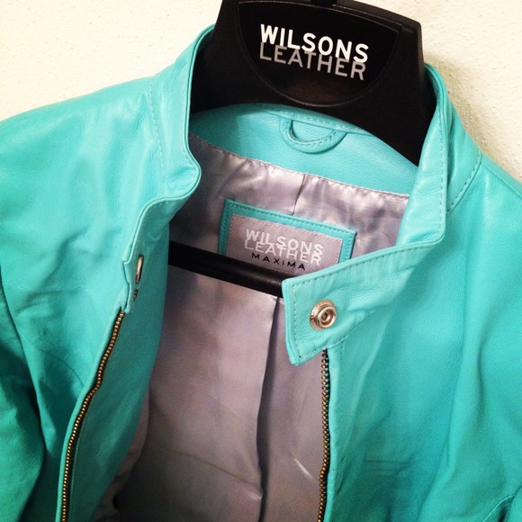 **RESERVED** Leather turquoise jacket