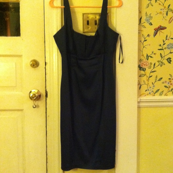 Navy blue satin Calvin Klein sheath dress