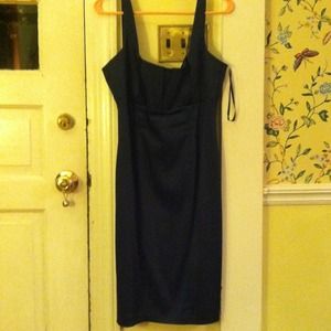 Navy blue satin Calvin Klein sheath dress