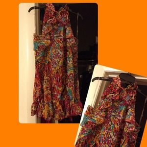 🌸RESERVED Pink & Yellow Ruffle Top /Yellow Belt