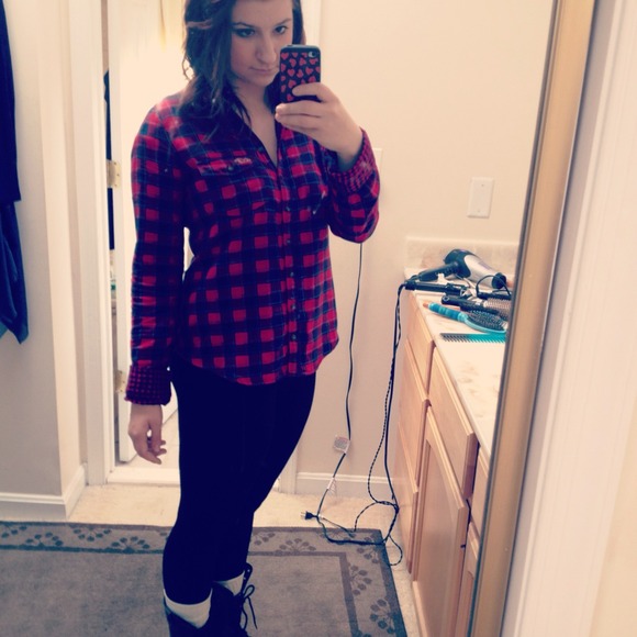 Plaid blue and red Hollister shirt.