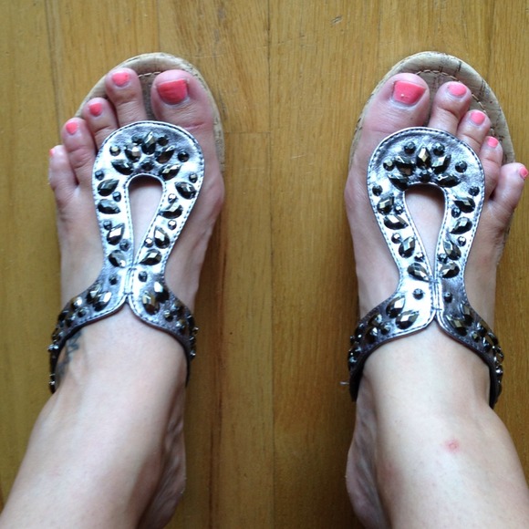 Egyptian Key metallic  pewter cork wedges & studs.