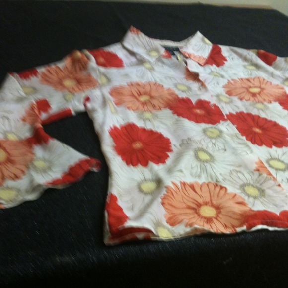 Flower Print Silk Blouse M - Picture 3 of 4