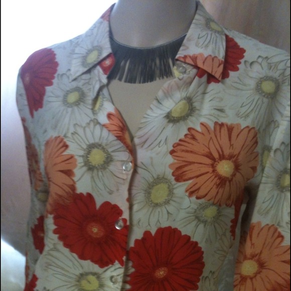 Flower Print Silk Blouse M - Picture 4 of 4