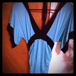 Blue cotton dress black trimming