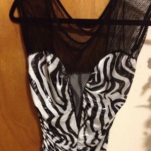 Black and white mesh material dress