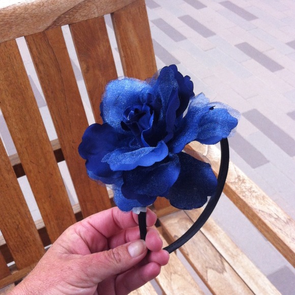 Deep royal blue silk flower headband.