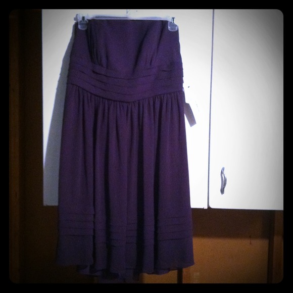 Purple chiffon strapless dress