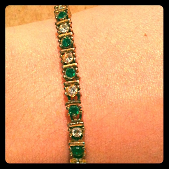 Emerald & Diamond Acc. Gold Chain Bracelet