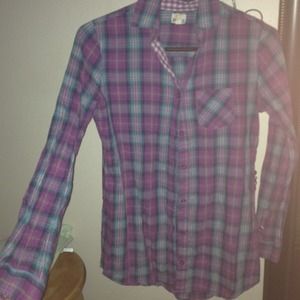 Mudd Juniors Teal Plaid 2-Way Tunic Shirt  top