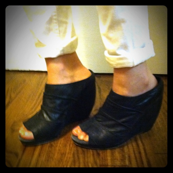 Joes Black Leather Wedges