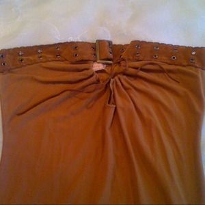 Strapless Light brown suede dress