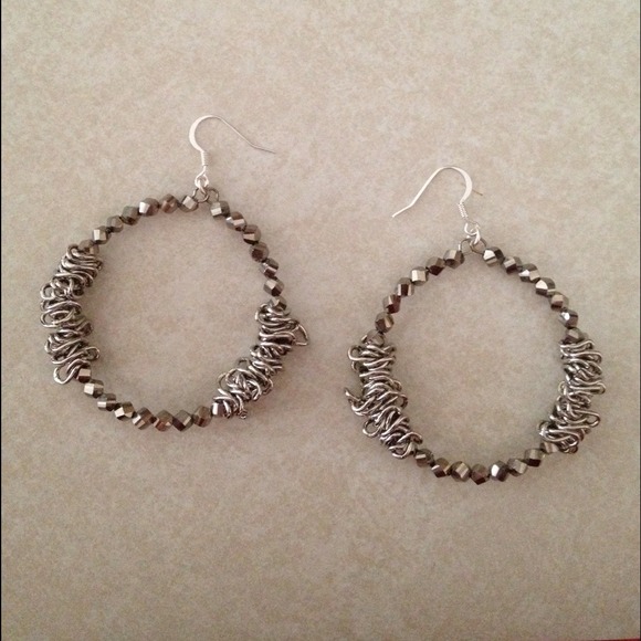 Gun metal bead and chain hoops