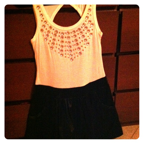 Jeweled cream and black minidress