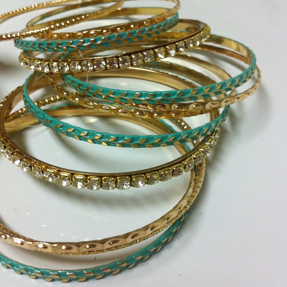 Brand New w/ Tag✨Turquoise & Gold Bangles - Picture 2 of 2