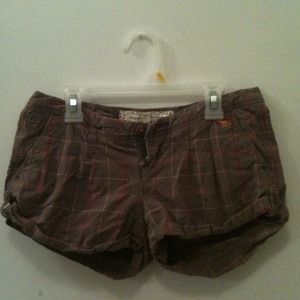 Brown and pink plaid shorts