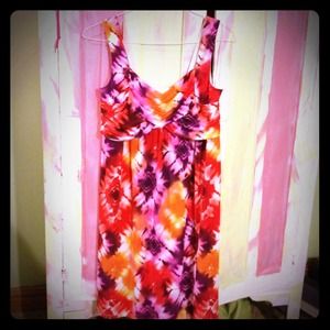 Orange and purple tie dye pattern dress