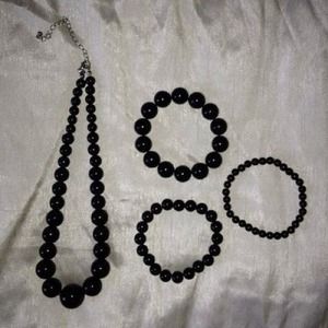 Set of black beaded costume jewelry