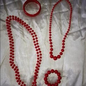 Set of red beaded costume jewelry