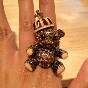 Rhinestone Studded Teddy Bear Statement Ring