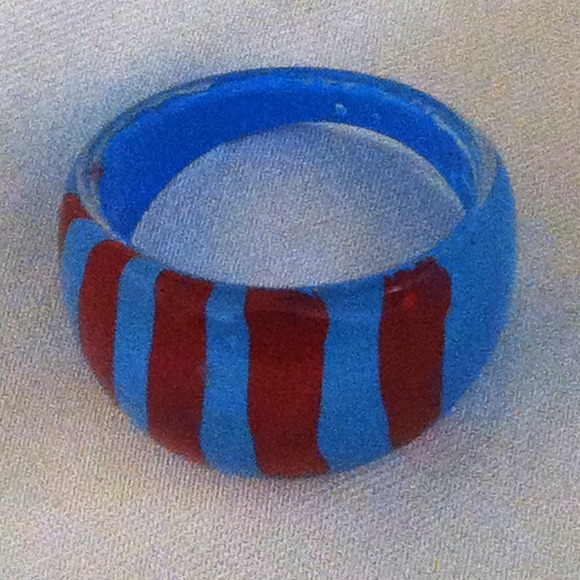 New! Light blue with red stripes ring