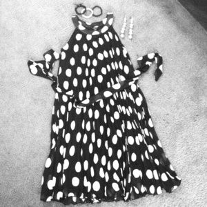 1 pc black & white polka dot dress with tie