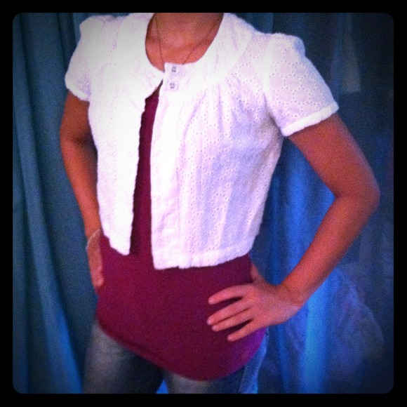 White cropped eyelet jacket