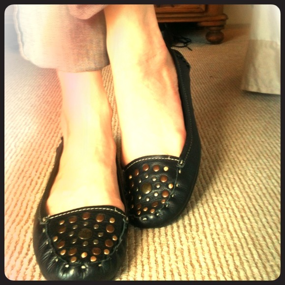 Studded Dark Brown Leather Nine West Flats