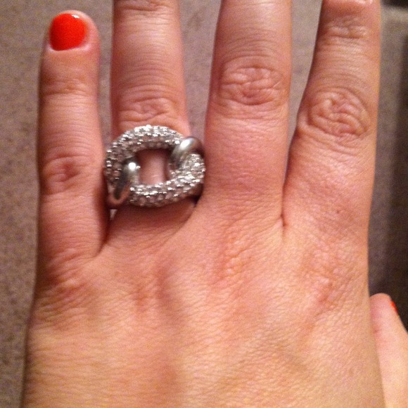 SOLD Silver costume ring, diamonds size 9