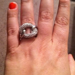 SOLD Silver costume ring, diamonds size 9