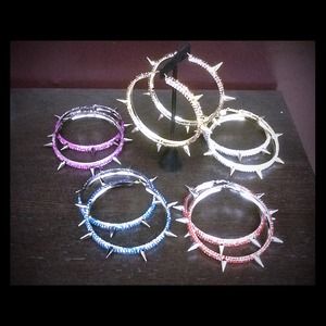 Lrg spiked rhinestone hoop earrings