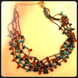 Turquoise n brown beaded necklace H&M