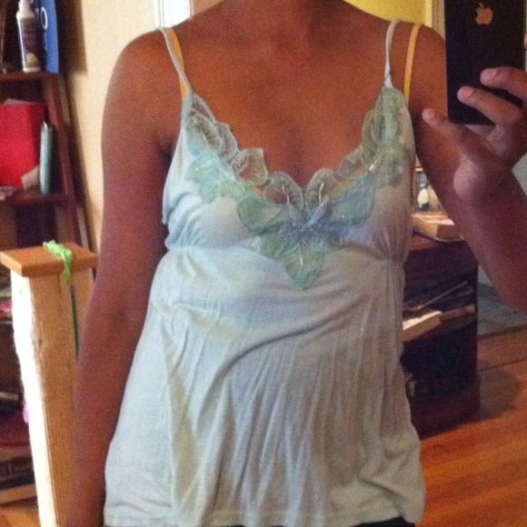mint green tank with embroidery - Picture 3 of 3
