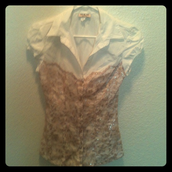 SOLD!! gold/white short sleeve top size S