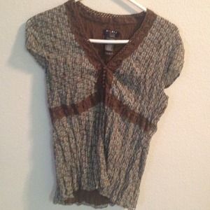 Cute top, brown & turquoise, stretchy, polyester
