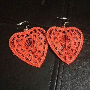 Reddish-orange heart earrings