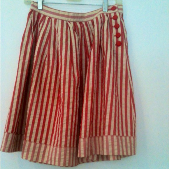 Rosy red and cream stripe full summer skirt