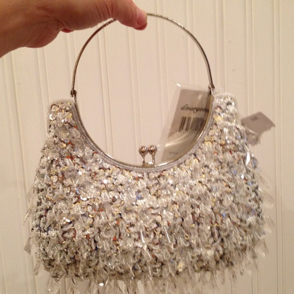 Silver sparkle party clutch with crystals - Picture 2 of 2