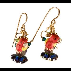 Parrot Earrings designed in gold and Swarovski.