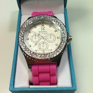 Montres de Fleur Jelly Band Watch Pink Rhinestone!