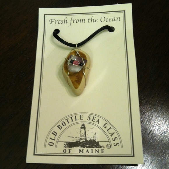 Maine Sea Glass Pendant & Black Silk Cord Necklace