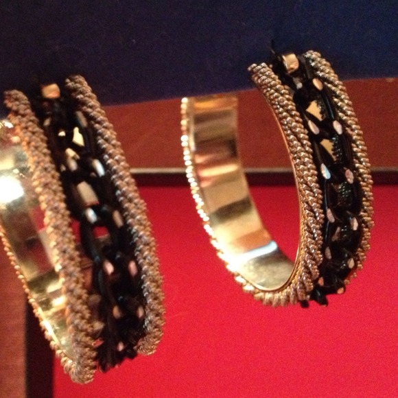 Jewelry - Black rhinestone hoop earrings