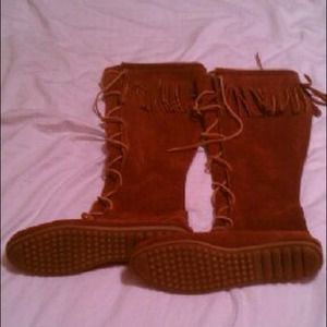 Minnetonka knee high fringe boots