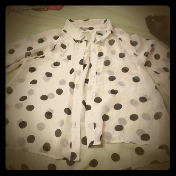 Sheer black & white polka dot button down