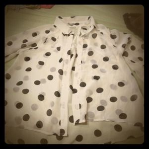 Sheer black & white polka dot button down
